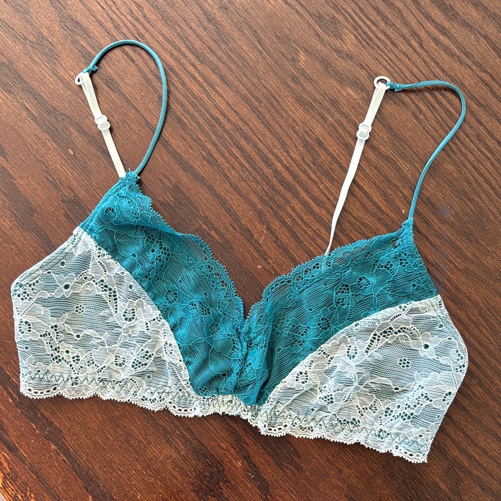 Teal and Ivory Lace Bralette - Women’s Intimates